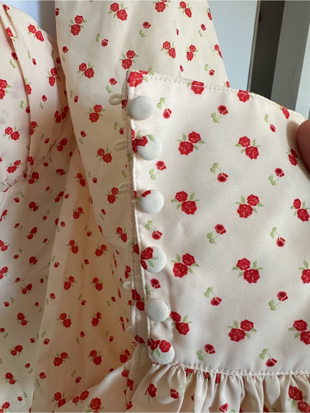 Cream Cherry-Print Sweetheart Mini Dress - Picture 3 of 9